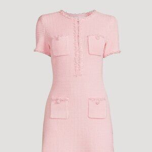 NWT Self Portrait Pink Tweed Mini Dress Short Sleeve Frayed Trim Chanel Style